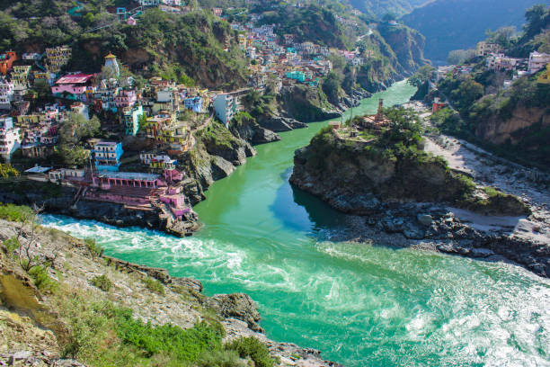 Devprayag is a town and a nagar panchayat (municipality) in Tehri Garhwal District in the state of Uttarakhand, India, and is the final one of the Panch Prayag (five confluences) of Alaknanda River where Alaknanda meets the Bhagirathi river and both rivers thereafter flow on as the Ganges river or Ganga